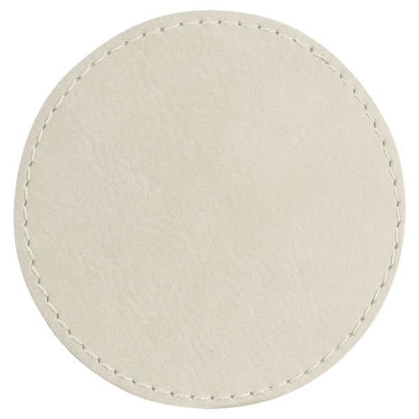 White with Black Engraving 3x3 Circle Hat Patches - Laser Engraved Leatherette