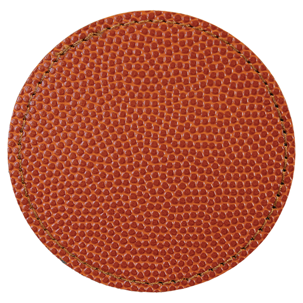 Basketball with Black Engraving 3x3 Circle Hat Patches - Laser Engraved Leatherette