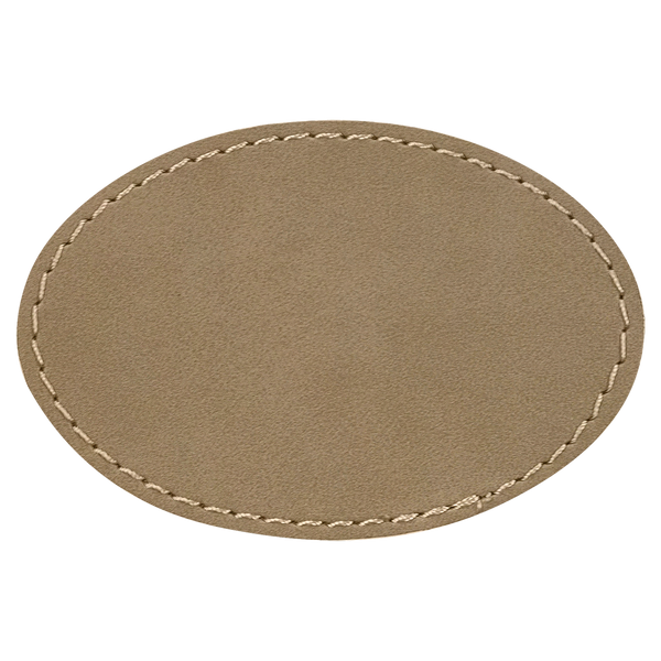 Light Brown with Black Engraving 3x2 Oval Hat Patches with - Laser Engraved Leatherette