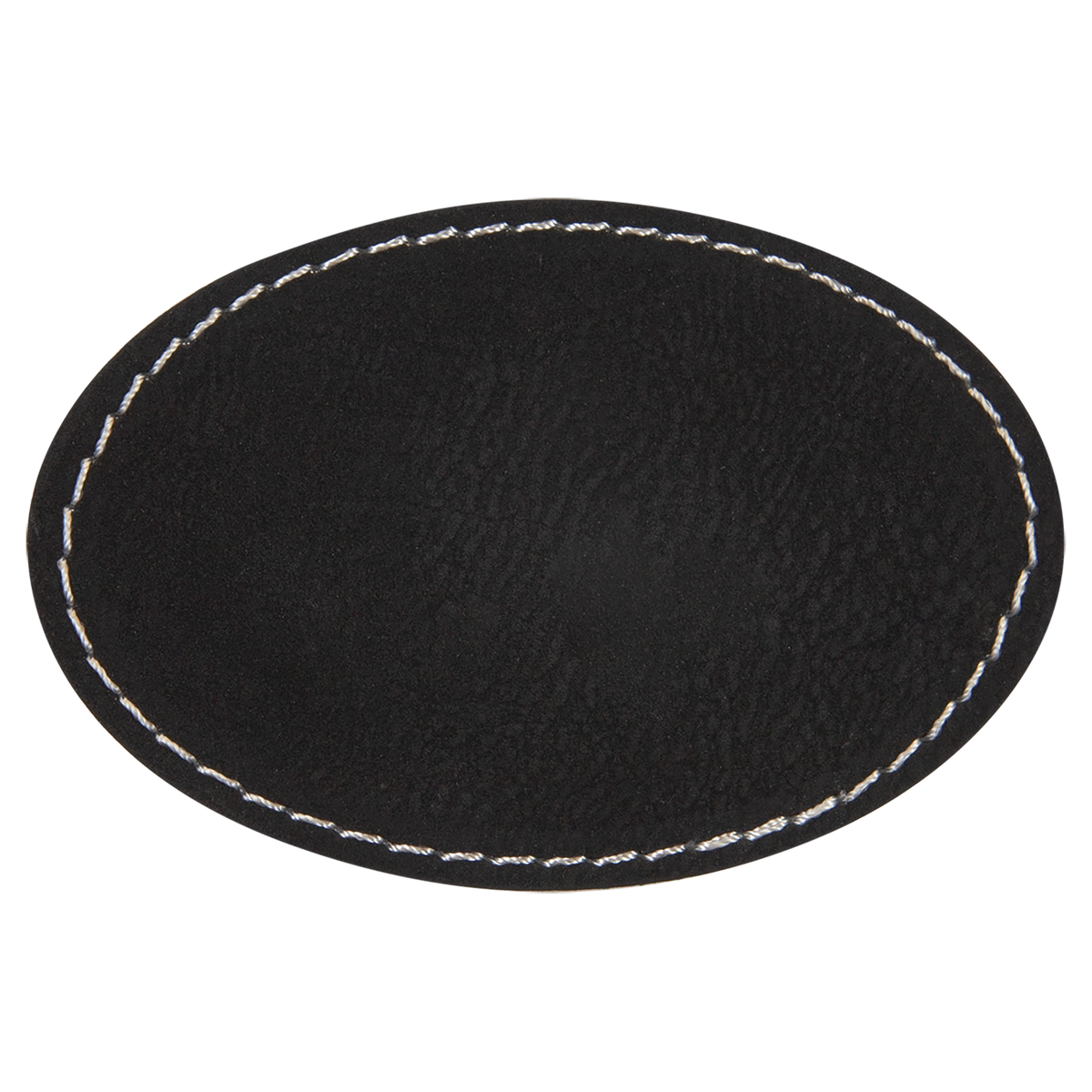Black with Silver Engraving 3x2 Oval Hat Patches with - Laser Engraved Leatherette