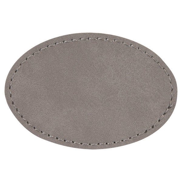 Gray with Black Engraving 3x2 Oval Hat Patches with - Laser Engraved Leatherette