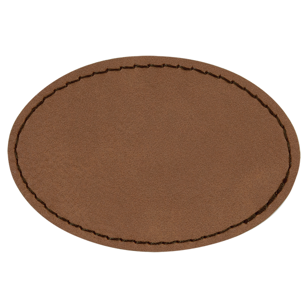 Dark Brown with Black Engraving 3x2 Oval Hat Patches with - Laser Engraved Leatherette