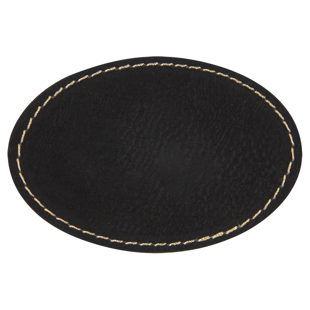Black with Gold Engraving 3x2 Oval Hat Patches with - Laser Engraved Leatherette