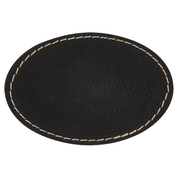 Black with Gold Engraving 3x2 Oval Hat Patches with - Laser Engraved Leatherette