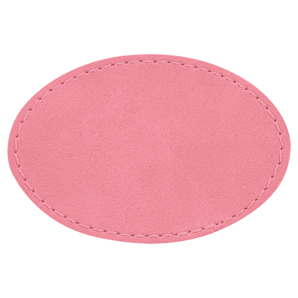 Pink with Black Engraving 3x2 Oval Hat Patches with - Laser Engraved Leatherette