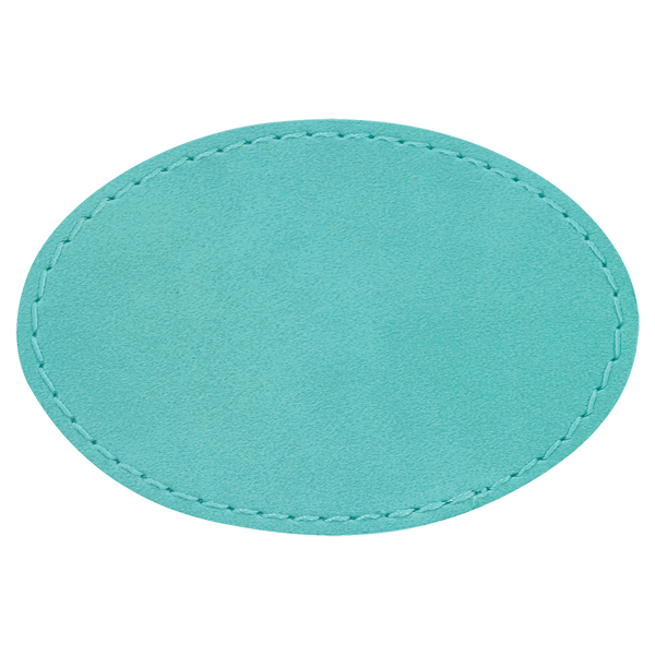 Teal with Black Engraving 3x2 Oval Hat Patches with - Laser Engraved Leatherette