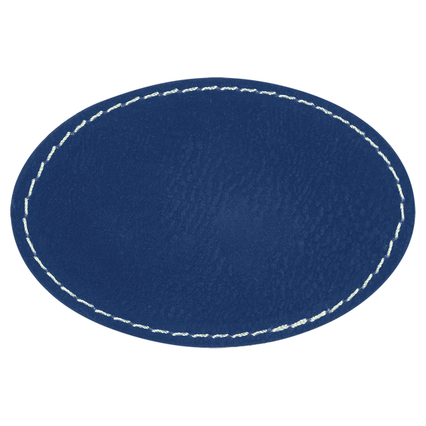 Blue with Silver Engraving 3x2 Oval Hat Patches with - Laser Engraved Leatherette