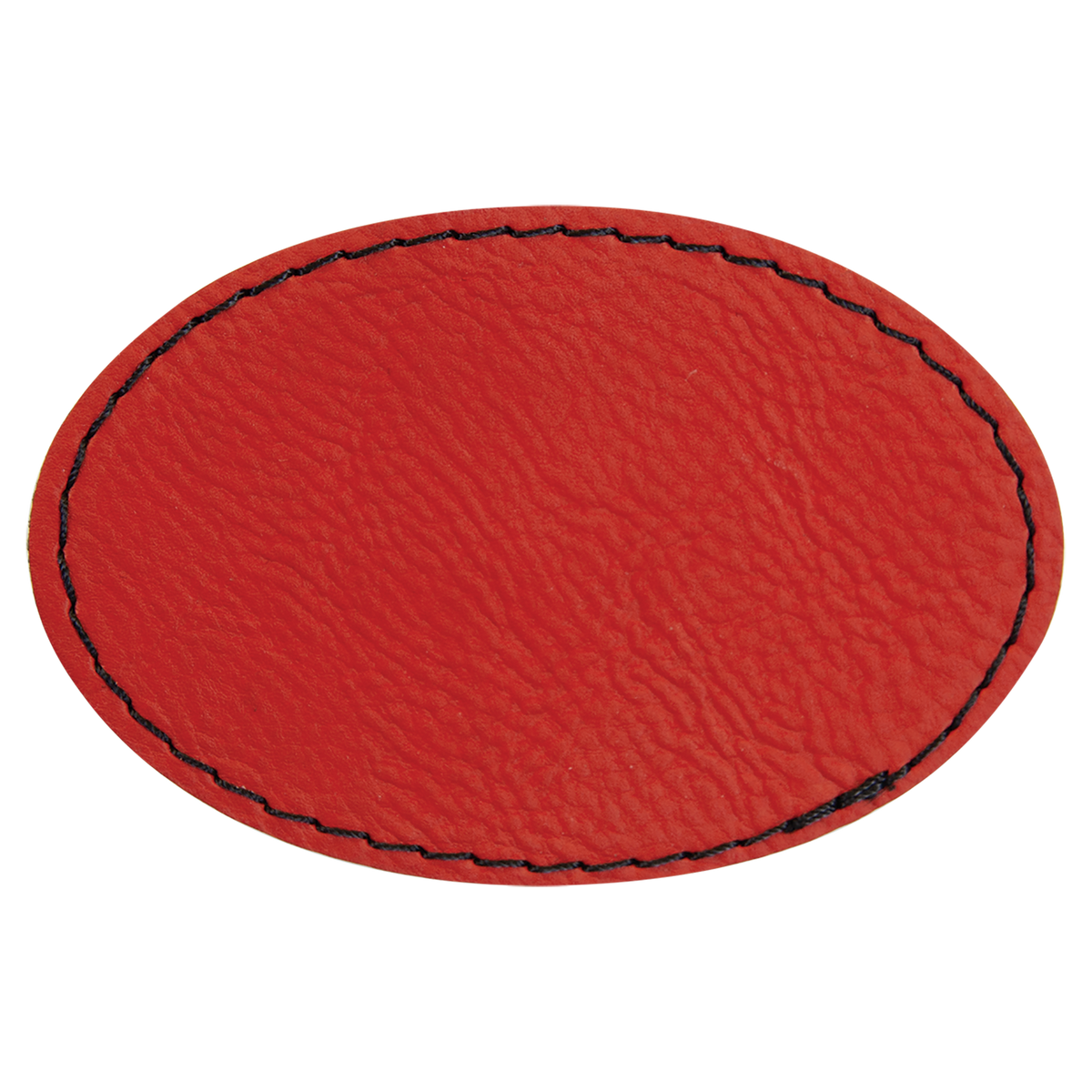 Red with Black Engraving 3x2 Oval Hat Patches with - Laser Engraved Leatherette