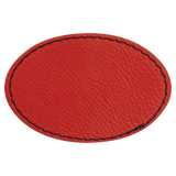 Red with Black Engraving 3x2 Oval Hat Patches with - Laser Engraved Leatherette