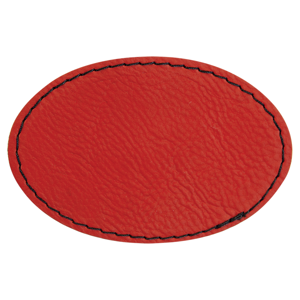Red with Black Engraving 3x2 Oval Hat Patches with - Laser Engraved Leatherette