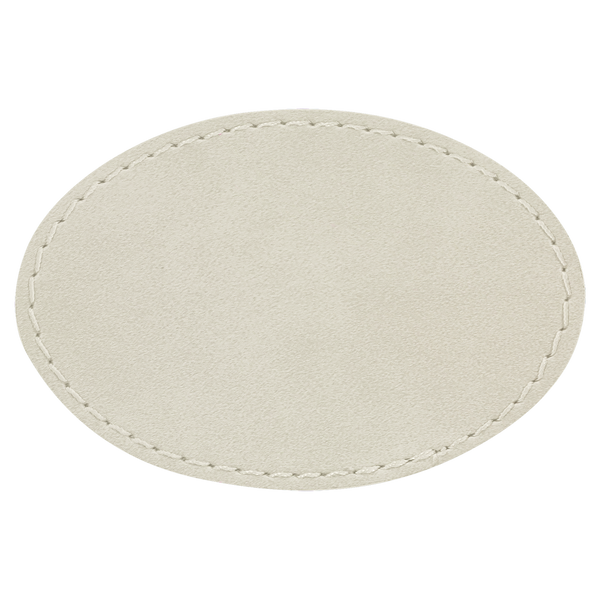 White with Black Engraving 3x2 Oval Hat Patches with - Laser Engraved Leatherette
