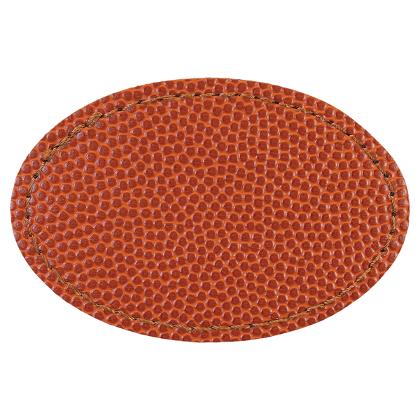 Basketball with Black Engraving 3x2 Oval Hat Patches with - Laser Engraved Leatherette