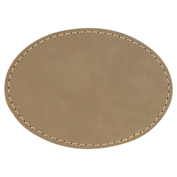 Light Brown with Black Engraving 3.5x2.5 Oval Hat Patches - Laser Engraved Leatherette