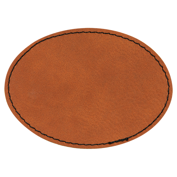 Rawhide with Black Engraving 3.5x2.5 Oval Hat Patches - Laser Engraved Leatherette