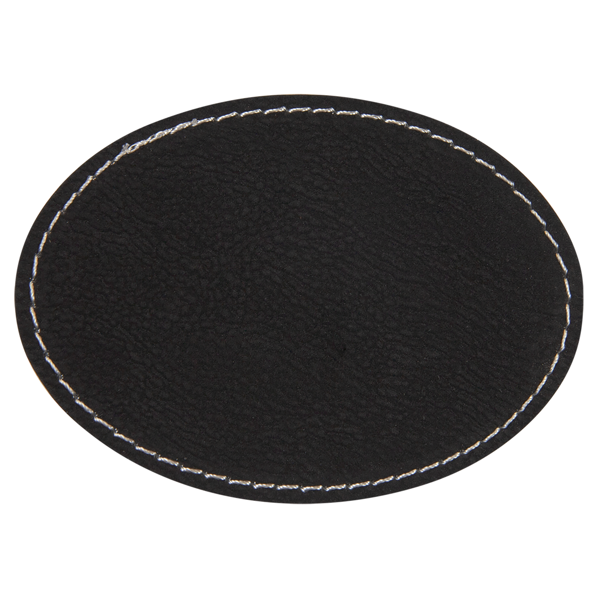 Black with Silver Engraving 3.5x2.5 Oval Hat Patches - Laser Engraved Leatherette