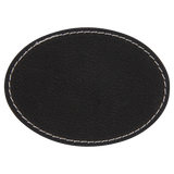 Black with Silver Engraving 3.5x2.5 Oval Hat Patches - Laser Engraved Leatherette