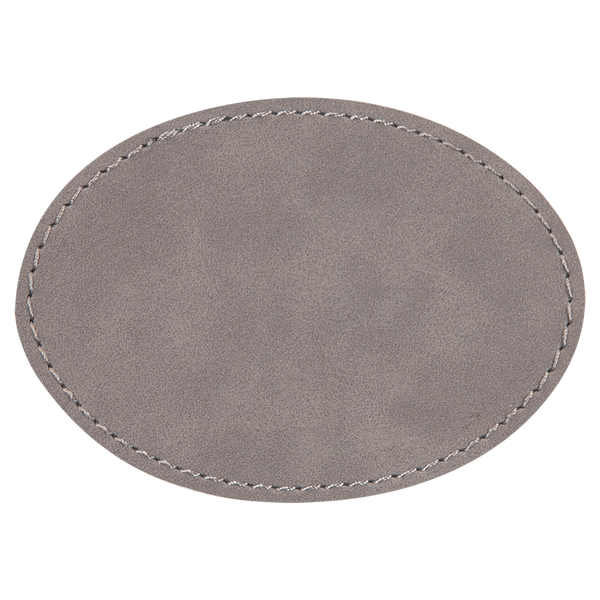 Gray with Black Engraving 3.5x2.5 Oval Hat Patches - Laser Engraved Leatherette