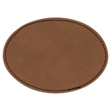 Dark Brown with Black Engraving 3.5x2.5 Oval Hat Patches - Laser Engraved Leatherette