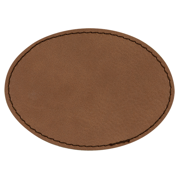 Dark Brown with Black Engraving 3.5x2.5 Oval Hat Patches - Laser Engraved Leatherette