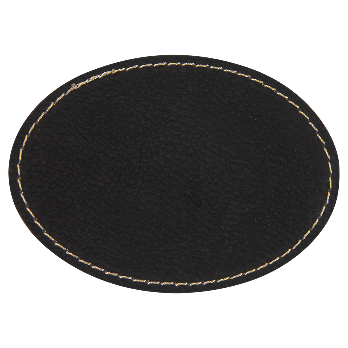 Black with Gold Engraving 3.5x2.5 Oval Hat Patches - Laser Engraved Leatherette