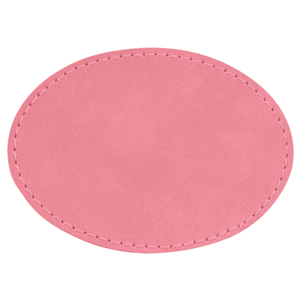 Pink with Black Engraving 3.5x2.5 Oval Hat Patches - Laser Engraved Leatherette