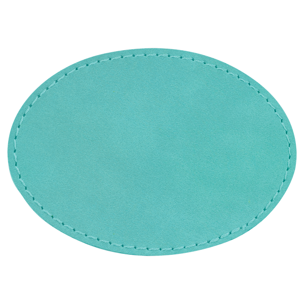 Teal with Black Engraving 3.5x2.5 Oval Hat Patches - Laser Engraved Leatherette