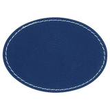Blue with Silver Engraving 3.5x2.5 Oval Hat Patches - Laser Engraved Leatherette