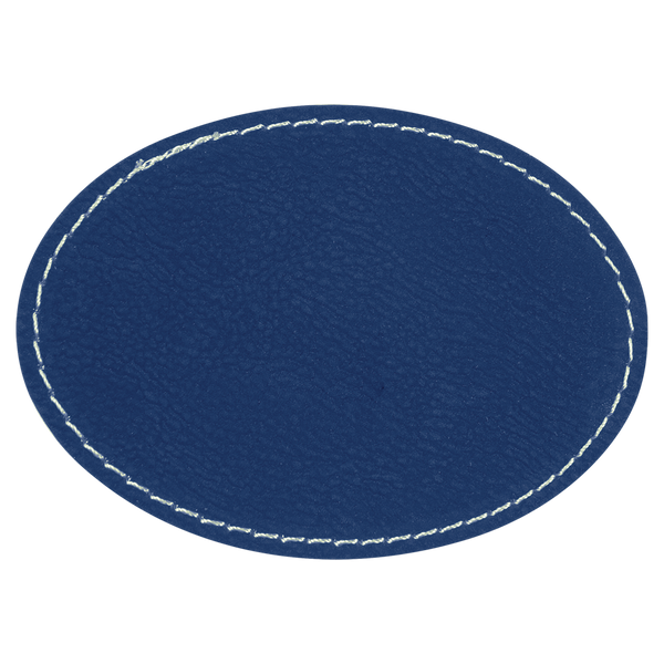 Blue with Silver Engraving 3.5x2.5 Oval Hat Patches - Laser Engraved Leatherette