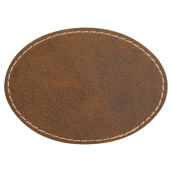 Rustic with Gold Engraving 3.5x2.5 Oval Hat Patches - Laser Engraved Leatherette