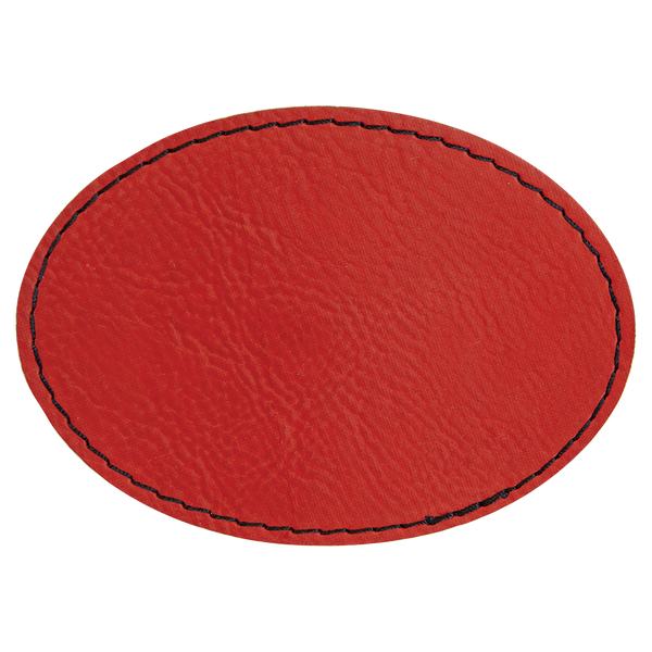 Red with Black Engraving 3.5x2.5 Oval Hat Patches - Laser Engraved Leatherette