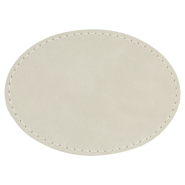 White with Black Engraving 3.5x2.5 Oval Hat Patches - Laser Engraved Leatherette
