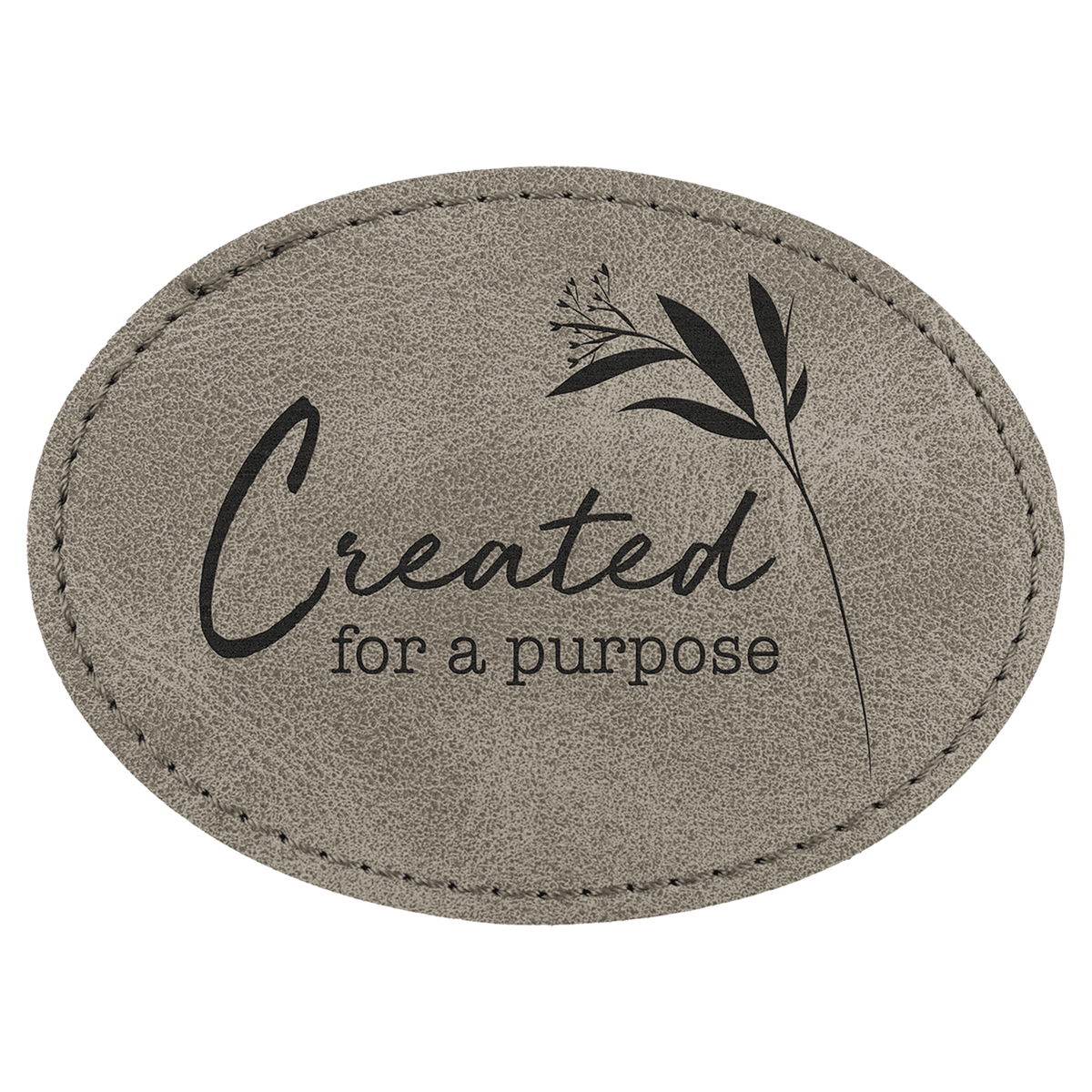 A Gray Oval Patch Adhesive - Laserable Leatherette Creekside Collection 3 1/2" x 2 1/2"