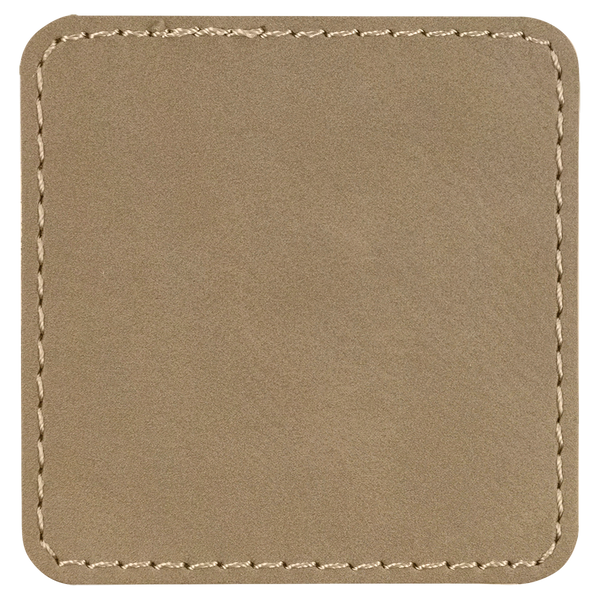 Light Brown with Black Engraving 2.5x2.5 Square Hat Patches - Laser Engraved Leatherette