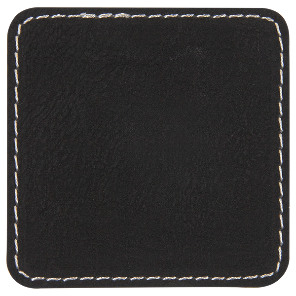 Black with Silver Engraving 2.5x2.5 Square Hat Patches - Laser Engraved Leatherette