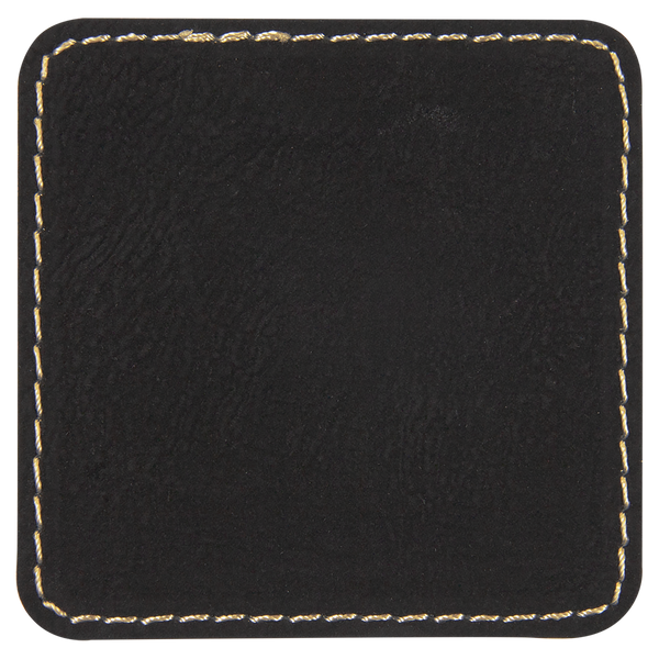 Black with Gold Engraving 2.5x2.5 Square Hat Patches - Laser Engraved Leatherette