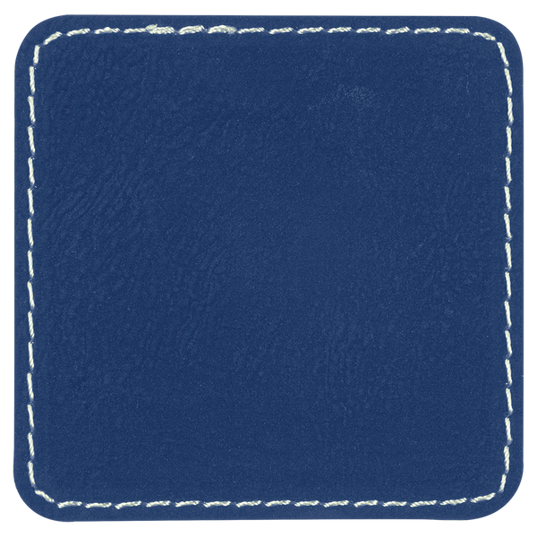 Blue with Silver Engraving 2.5x2.5 Square Hat Patches - Laser Engraved Leatherette