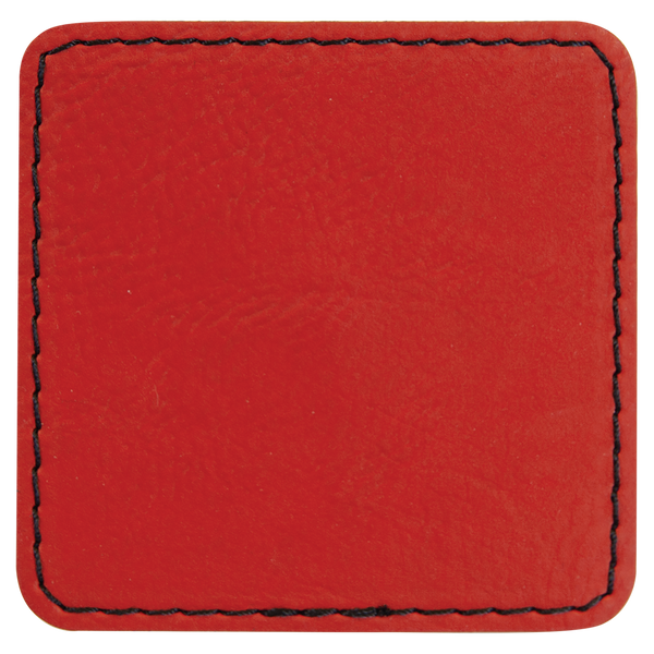 Red with Black Engraving 2.5x2.5 Square Hat Patches - Laser Engraved Leatherette