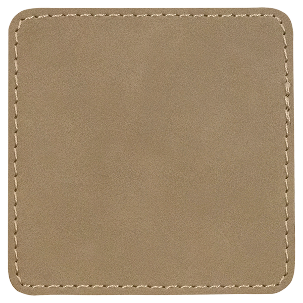 Light Brown with Black Engraving 2.5x2.5 Square Hat Patches - Laser Engraved Leatherette