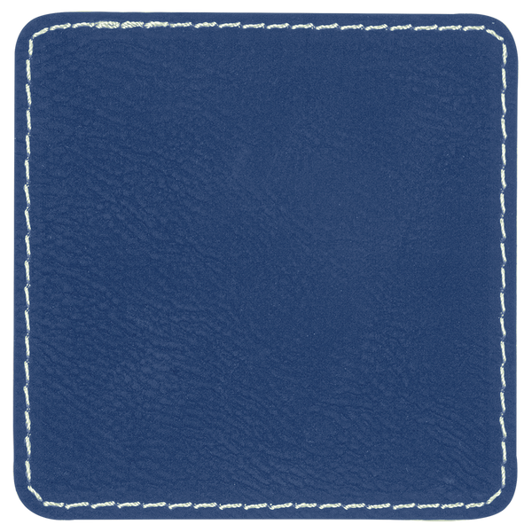 Blue with Silver Engraving 2.5x2.5 Square Hat Patches - Laser Engraved Leatherette