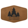 A Medium Brown 3" x 2" Premier Laserable Leatherette Hex Patch Adhesive- Creekside Collection