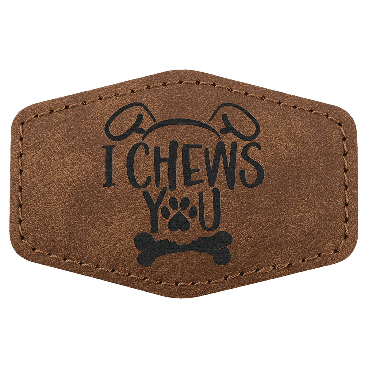 A Dark Brown 3" x 2" Premier Laserable Leatherette Hex Patch Adhesive- Creekside Collection