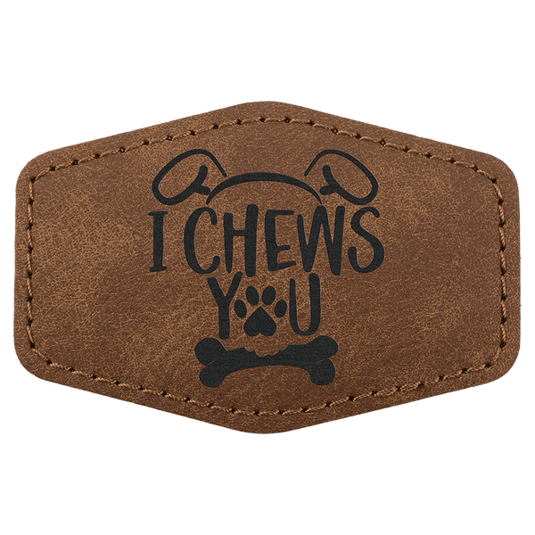 A Dark Brown 3" x 2" Premier Laserable Leatherette Hex Patch Adhesive- Creekside Collection