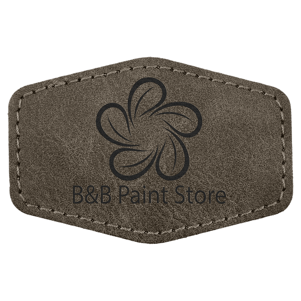 A Dark Gray 3" x 2" Premier Laserable Leatherette Hex Patch Adhesive- Creekside Collection