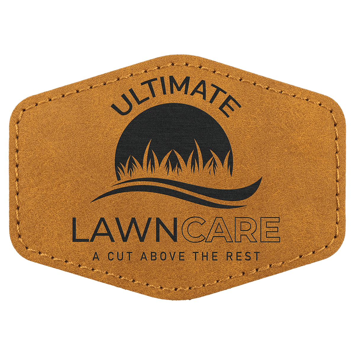 A Light Brown Hex Patch Adhesive - Laserable Leatherette Creekside Collection 3 1/2" x 2 1/2"