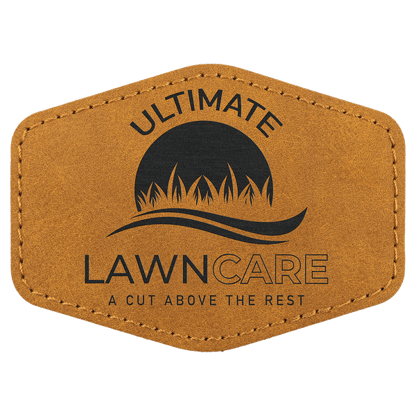 A Light Brown Hex Patch Adhesive - Laserable Leatherette Creekside Collection 3 1/2" x 2 1/2"
