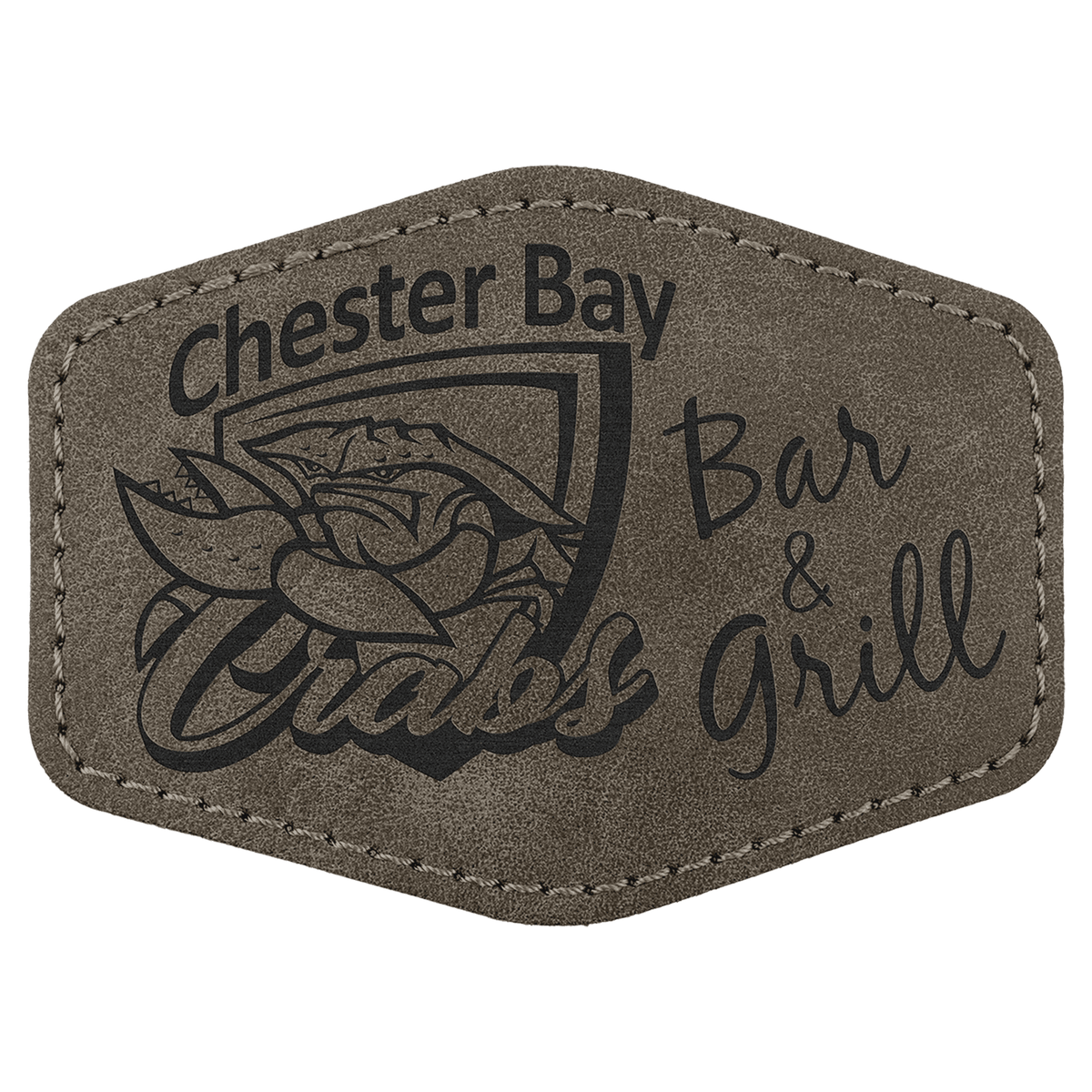 A Dark Gray Hex Patch Adhesive - Laserable Leatherette Creekside Collection 3 1/2" x 2 1/2"