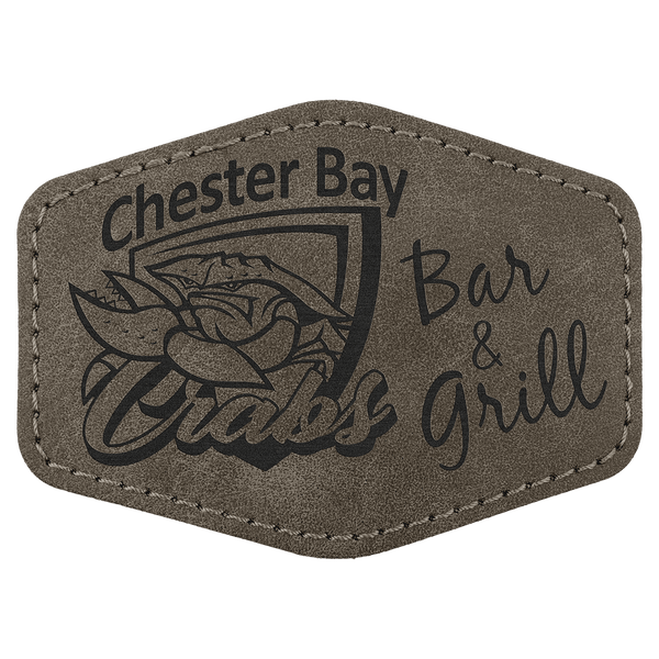 A Dark Gray Hex Patch Adhesive - Laserable Leatherette Creekside Collection 3 1/2" x 2 1/2"