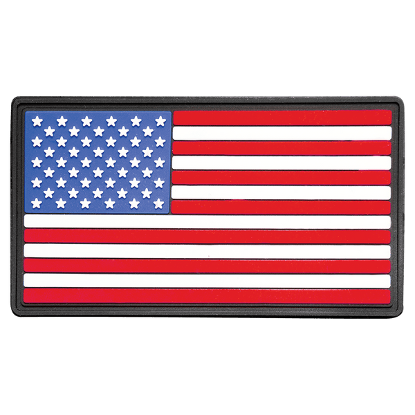 A 1 3/4" x 3 1/4" American Flag PVC Patch Adhesive