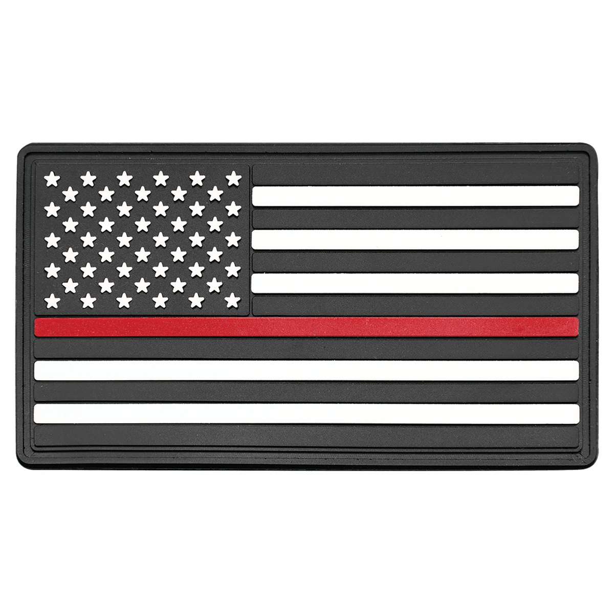 A 1 3/4" x 3 1/4" Line American Flag PVC Patch representing support for firefighters - Adhesive included