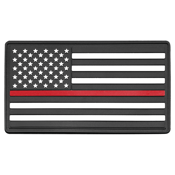 A 1 3/4" x 3 1/4" Line American Flag PVC Patch representing support for firefighters - Adhesive included